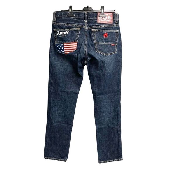 AAPE BY A BATHING APE BAPE Men’s Denim Jeans Embellished American Flag Blue 32 - Picture 1 of 8